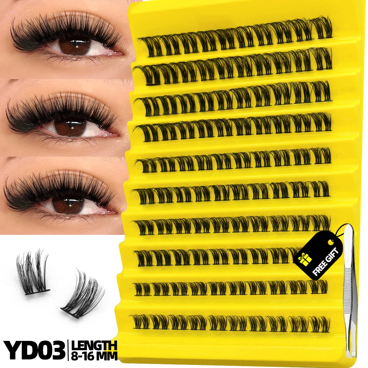 GROINNEYA Cluster Lashes Natural Eyelash extension Volume Individual Lashes Mixed Tray Faux Mink Lashes Cilias Makeup