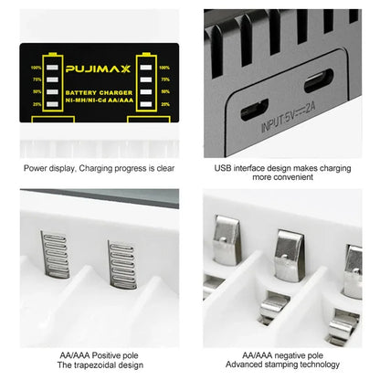 4 Slots Battery Charger Intelligent Fast USB Charger for AAA/AA Rechargeable Ni-MH/Ni-Cd Batteries with LED Indicator Charger