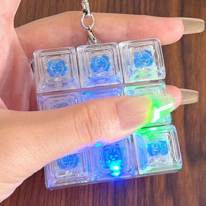 LED 9 Keys Keycap Keychains for Women Men Luminous Stress Relief Finger Pendants Fidget Keyboard Backpack Key Button Keyrings