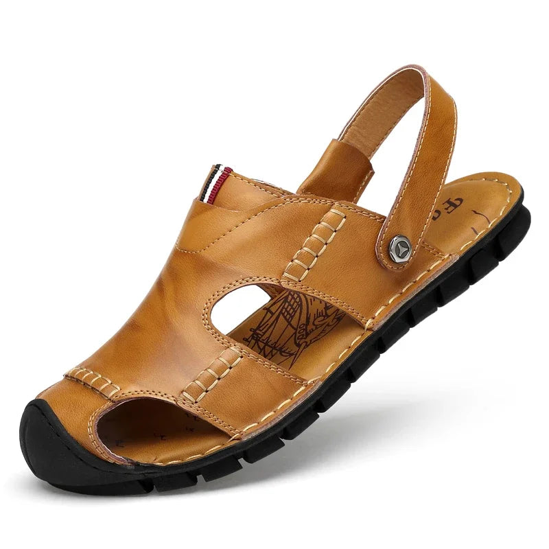 Men Sandals Summer Leather Men Shoes Breathable Walking Beach Slippers Outdoor Sandals Flat Casual  High Quality Fashion Sandals