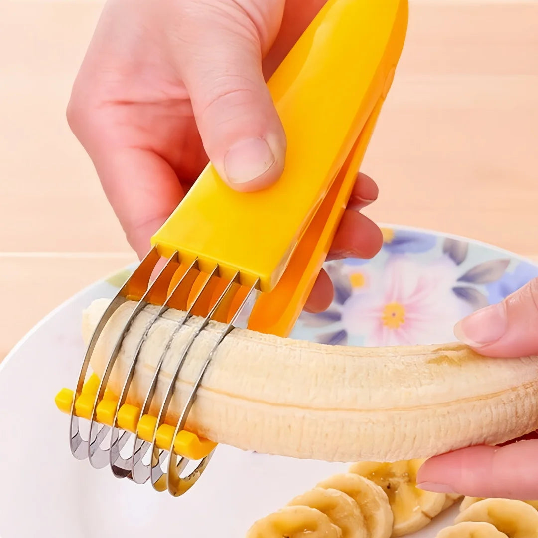 Banana Slicer Curved Handle Stainless Steel Blade Kitchen Knife for Cutting Fruits Vegetables Sausage Cutting Machine Chopper