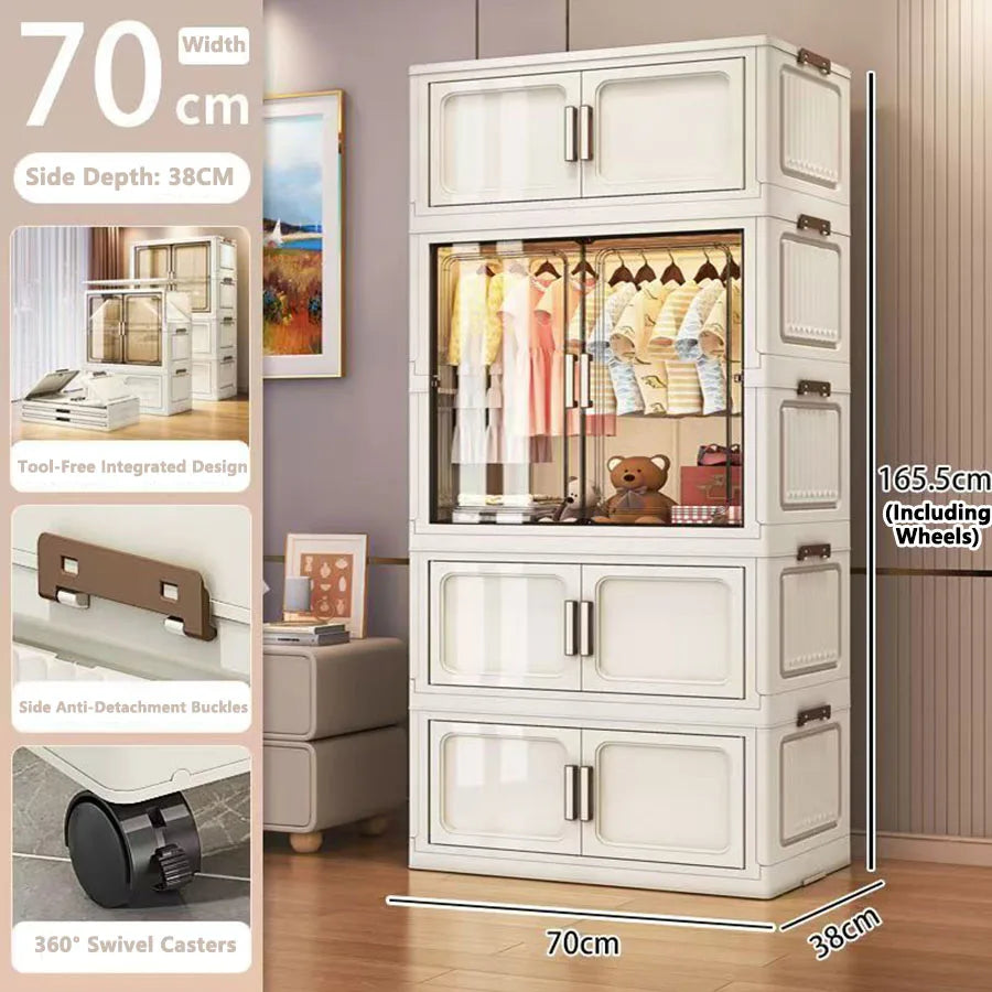 Multi-Functional Folding Storage Cabinet with Doors White/Black/Gray for Home Office Kitchen Bathroom Organizer