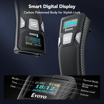 EYOYO Portable Bluetooth 1D Bar Code 2D QR Scanner with Digital Display Can Add Custom Prefix/Suffix Digits,Keyboard Keys