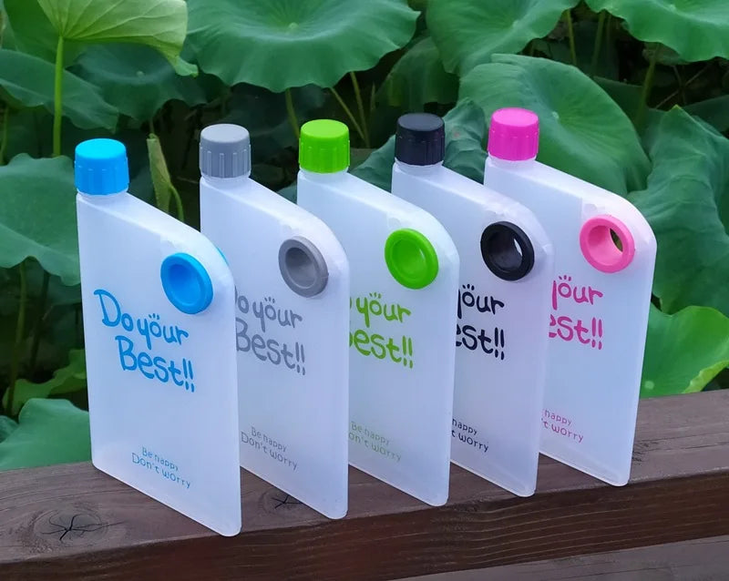 380ML Transparent Flat Water Bottle Plastic Travel Bicycle Drinking Cup Reusable Portable Water Bottle