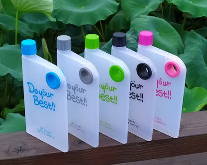 380ML Transparent Flat Water Bottle Plastic Travel Bicycle Drinking Cup Reusable Portable Water Bottle