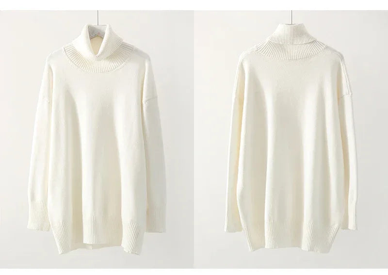 Winter Pink Turtleneck Sweaters Women Oversized Autumn Warm Women's Jumper Loose Basic White Turtleneck For Women Pullovers
