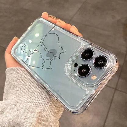 Luxury Shockproof Soft TPU Clear Phone Case For iPhone 17 11 12 13 14 15 16 Pro Max 16 Plus 16E 17 Air With Cute Line Cat Cover