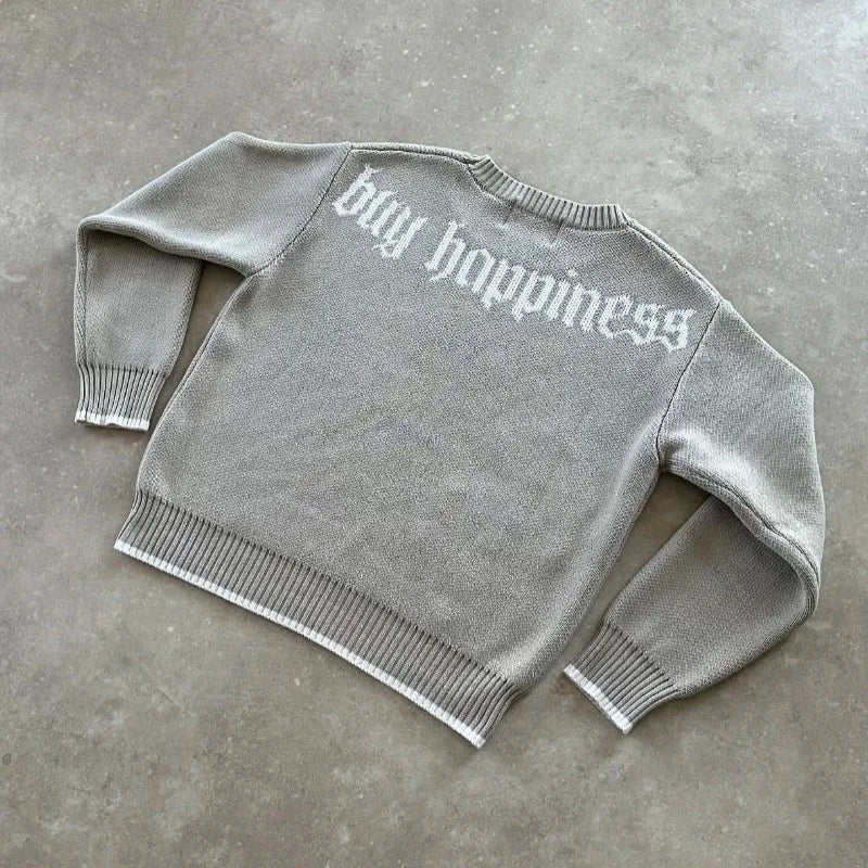 Round Neck Knitted Loose Pullover Oversized Men Full Sleeve Sweater Gothic Embroidery Daily Street Commute Y2k Outfits