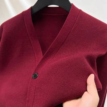 Men's  Autumn and Winter Casual Design Cardigan Thick Long Sleeved Button Up Jacket Cardigan Sweater