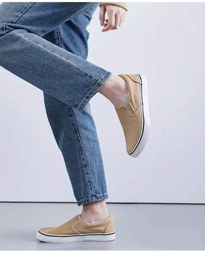 Hand-Painted Canvas Shoes Elastic Unisex Spring 2025 Style Korean Version Flat Heel Breathable Cotton Lined All-Season Footwear