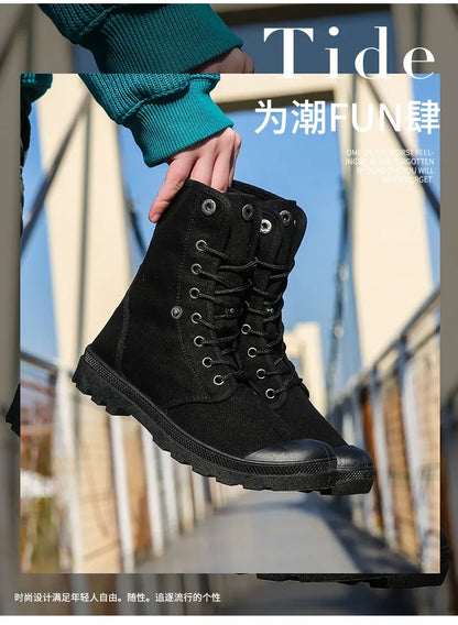 2024 Men's Fashion Canvas Shoes Spring and Autumn Outdoor Shoes Thick-soled High-top Shoes Cuff Shoes Fashion Sports Shoes