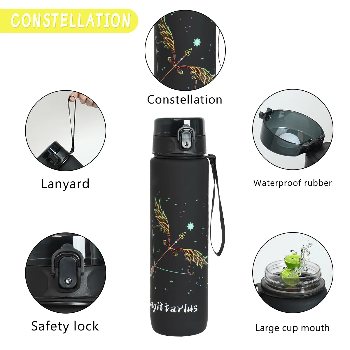 12 zodiac Aquarius 1L outdoor activity leak-proof plastic cup portable water bottle birthday gift holiday gift