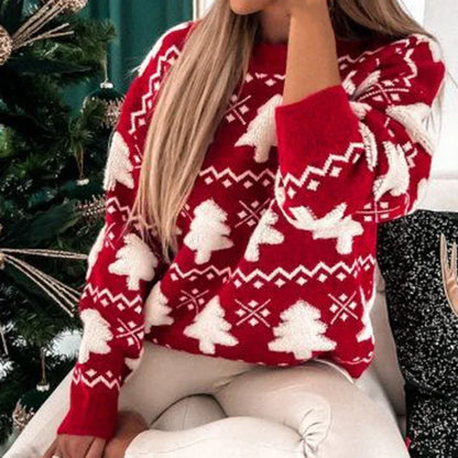 Winter 2025 Women Knitted Sweater 3D Santa Tree Print Warm Thick Jumpers Christmas Sweaters Long Sleeve Pullover Tops Xmas Look