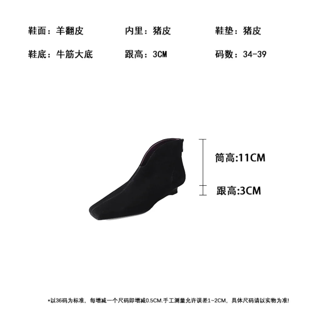 Women's natural suede leather pointed toe back zip kitten heel autumn ankle boots elegant ladies short booties shoes for woman