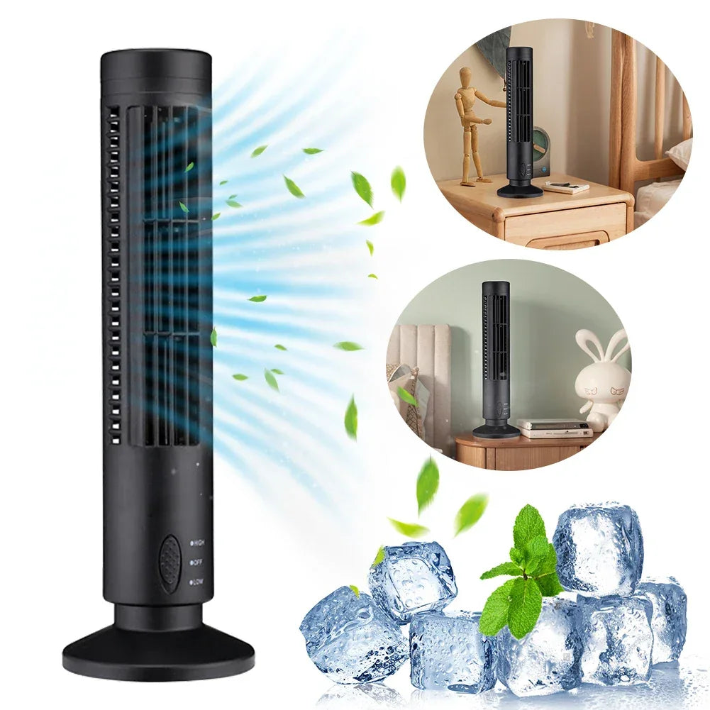 USB LED Tower Fan Bladeless Cooling Fan 2 Gear Speed Stand Up Tower Fan Portable Electric Floor Fan for Living Room Bedroom