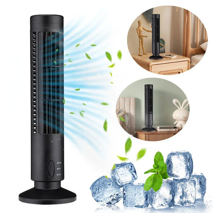 USB LED Tower Fan Bladeless Cooling Fan 2 Gear Speed Stand Up Tower Fan Portable Electric Floor Fan for Living Room Bedroom
