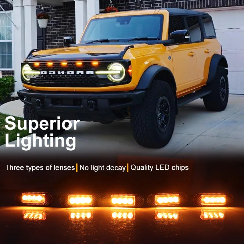 iJDM Car LED Front Grille Clearance Light For Ford Bronco Badlands Wilderness Edition Amber Daytime Running Light Warning Lamp