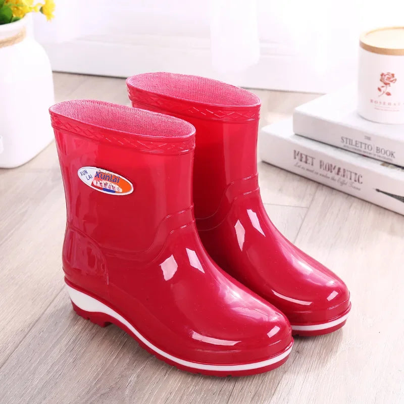 Women's Short Rain Shoes Non-slip Waterproof Rubber Boots Durable Wear-resistant Rain Boots Fleece Lined Warm Shoes Wholesale