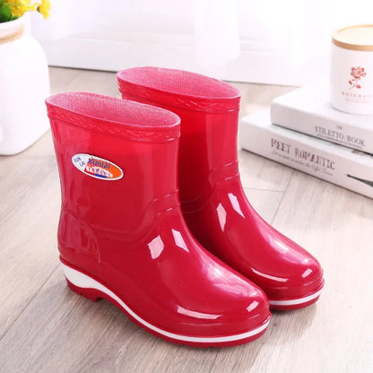 Women's Short Rain Shoes Non-slip Waterproof Rubber Boots Durable Wear-resistant Rain Boots Fleece Lined Warm Shoes Wholesale