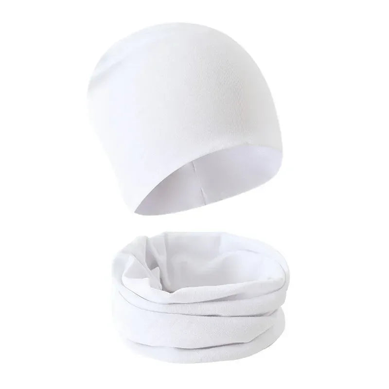 1-14Y Autumn Winter Solid Color Soft Warm Outdoor Activities Cap Scarf for Girls and Boys Infant Hats Set Children Beanies Cap