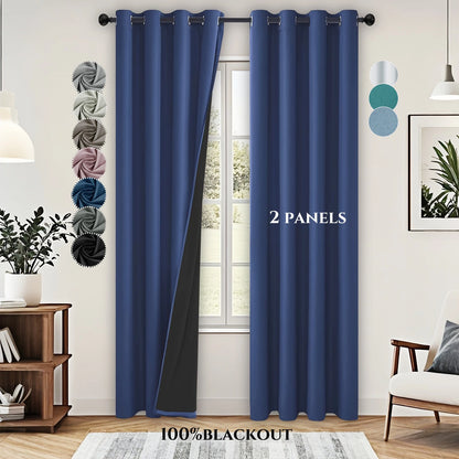 2panels Solid 100% Blackout Curtain - Curtains for Bedroom, Living Room Decor - UV Protection, Easy Sliding and Stylish Design