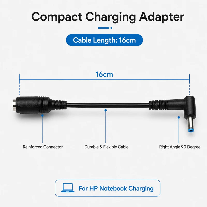 7.4x5.0mm to 4.5x3.0mm Tip DC Power Adapter Charger Connector for HP Laptop Stream Spectre Pavilion Envy Elitebook Split Chrome