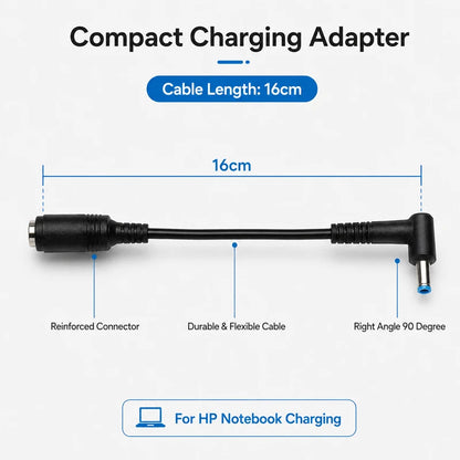 7.4x5.0mm to 4.5x3.0mm Tip DC Power Adapter Charger Connector for HP Laptop Stream Spectre Pavilion Envy Elitebook Split Chrome