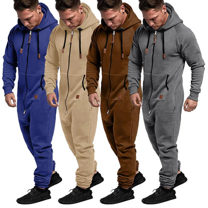 New Custom Design Jumpsuit Pajamas Long-sleeved sports pants solid color splicing casual sweater men's zipper hoodie