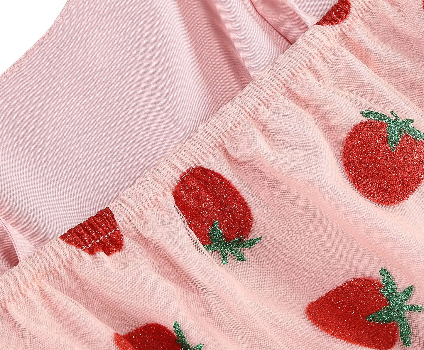 Knot Strap Strawberry Patchwork Vintage Dress 2025 Heart Flocking Valentine's Day Dress Women Birthday Party Pleated Mesh Dress