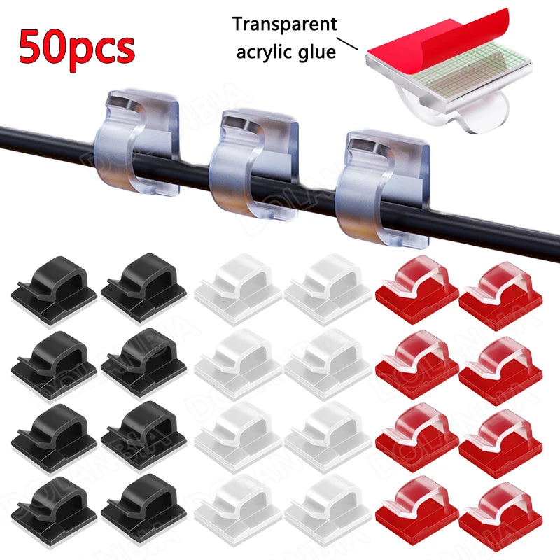 50 20 10 PCS Cable Organizer Clip Self Adhesive Cord Management Desktop Wall USB Cable Management Wire Winder Manager Desk Clamp