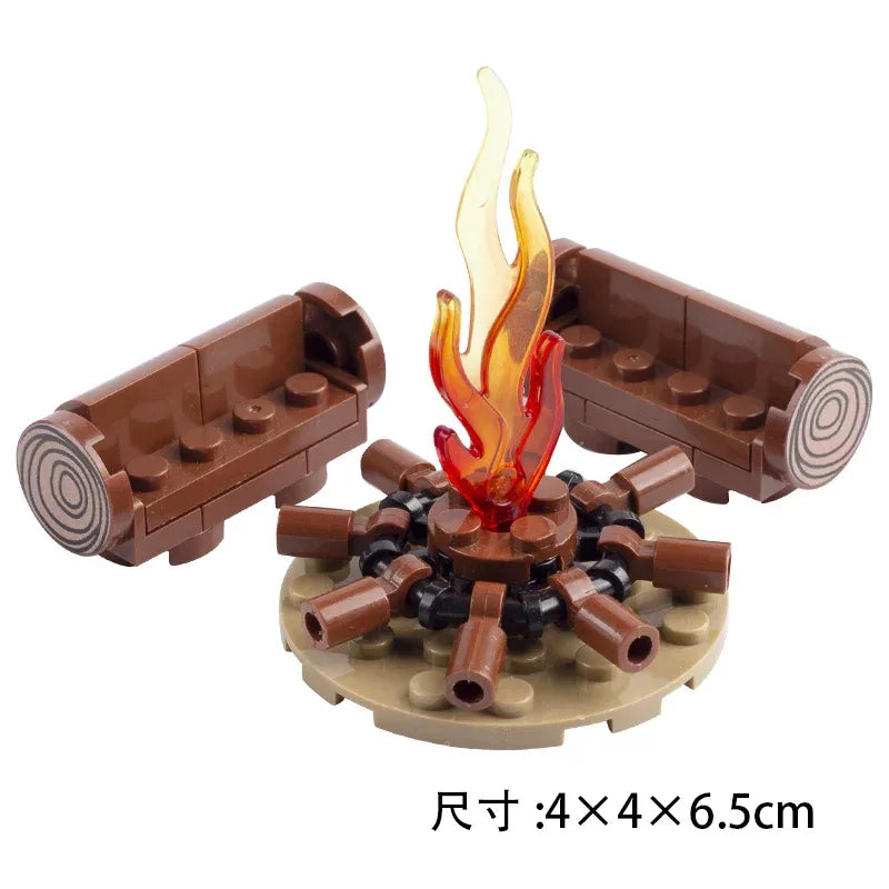 MOC Medieval Campfire Building Block Flame Wave Candle Transparent Wine Bottle Educational Toy Compatible Accessories Brick K054