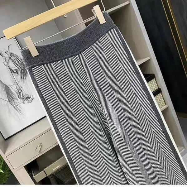 Women Drawstring Wide Leg Warm Thick Knit Pants Fall Winter Loose Casual Straight  Korean Harajuku High Waist Trousers R94