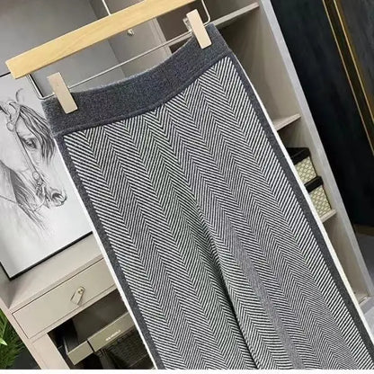 Women Drawstring Wide Leg Warm Thick Knit Pants Fall Winter Loose Casual Straight  Korean Harajuku High Waist Trousers R94