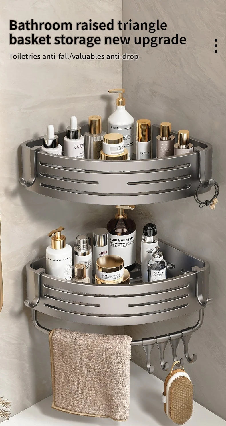 No Need To Drill Walls for Installation Aluminum Bathroom Shelf Shelves Shampoo Rack Storage Holder Kitchen Organizer Wall Rack