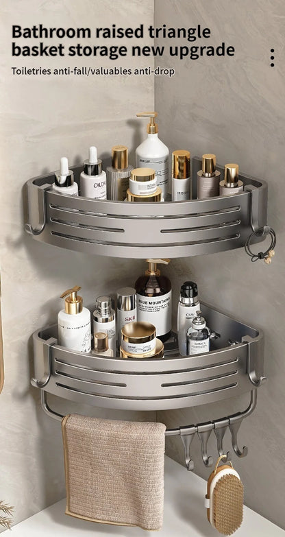 No Need To Drill Walls for Installation Aluminum Bathroom Shelf Shelves Shampoo Rack Storage Holder Kitchen Organizer Wall Rack