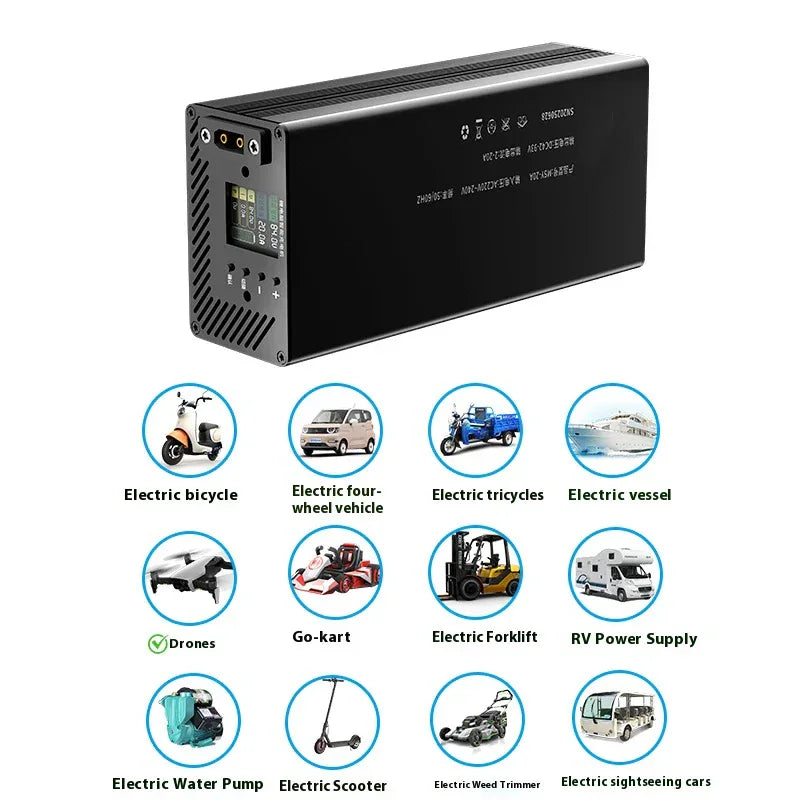 10 - 93V Adjustable Charger 3- 20A for 18650 LiFePO4 Lithium ion Battery 14.6V 16.8V 58.4V 54.6V 87.6V 84V 71.4V 58.8V 29.2V 20A