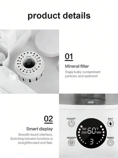 3000mL Smart Air Humidifier with Dual Mist Output: Essential Oil Aroma Diffuser for Home & Office, Equipped with Adjustable Fog
