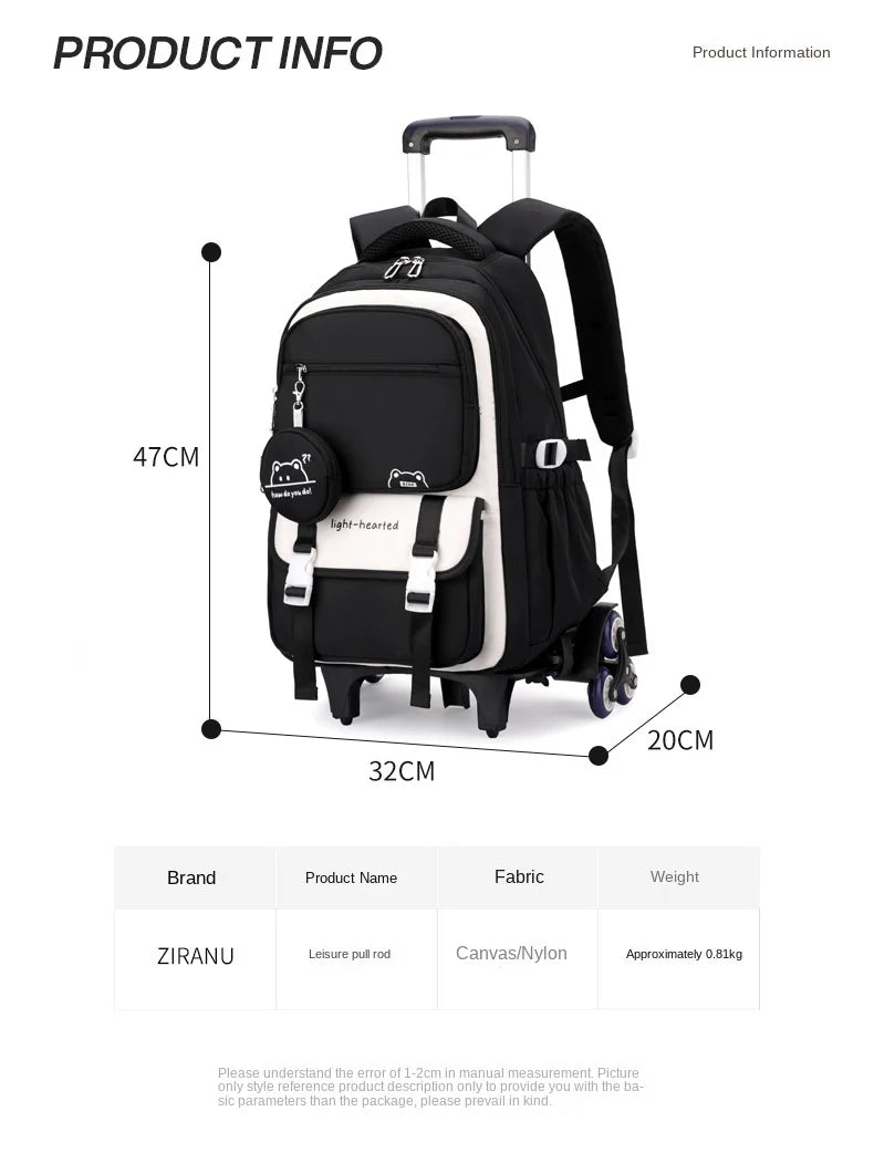 Children School Backpack Trolley Bag with Wheels Students Backpack Book Bag Rolling School bag for Girls Kids Wheeled Backpack