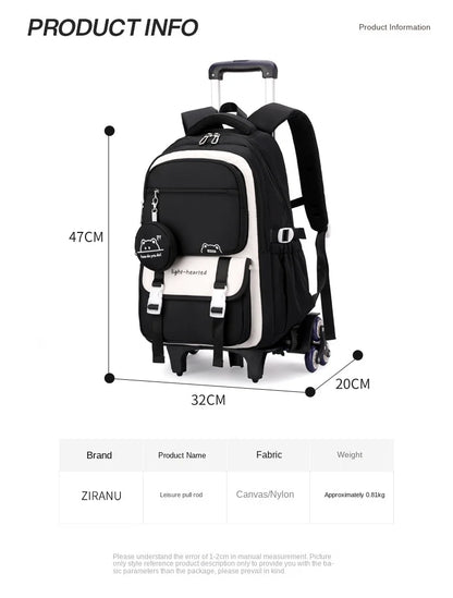 Children School Backpack Trolley Bag with Wheels Students Backpack Book Bag Rolling School bag for Girls Kids Wheeled Backpack