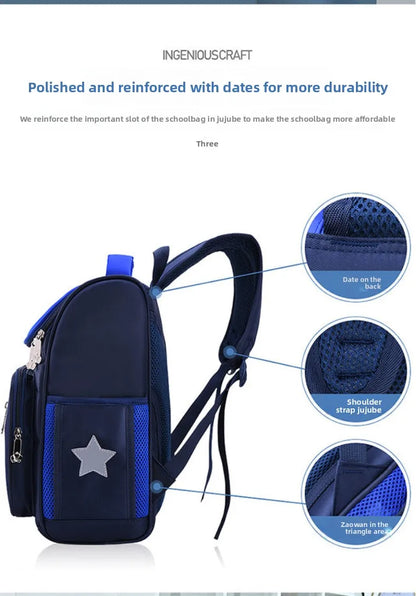 Lightweight Kids Backpack 1 3 6 Grade Spine Protection Reflective Space School Bag for Elementary Students