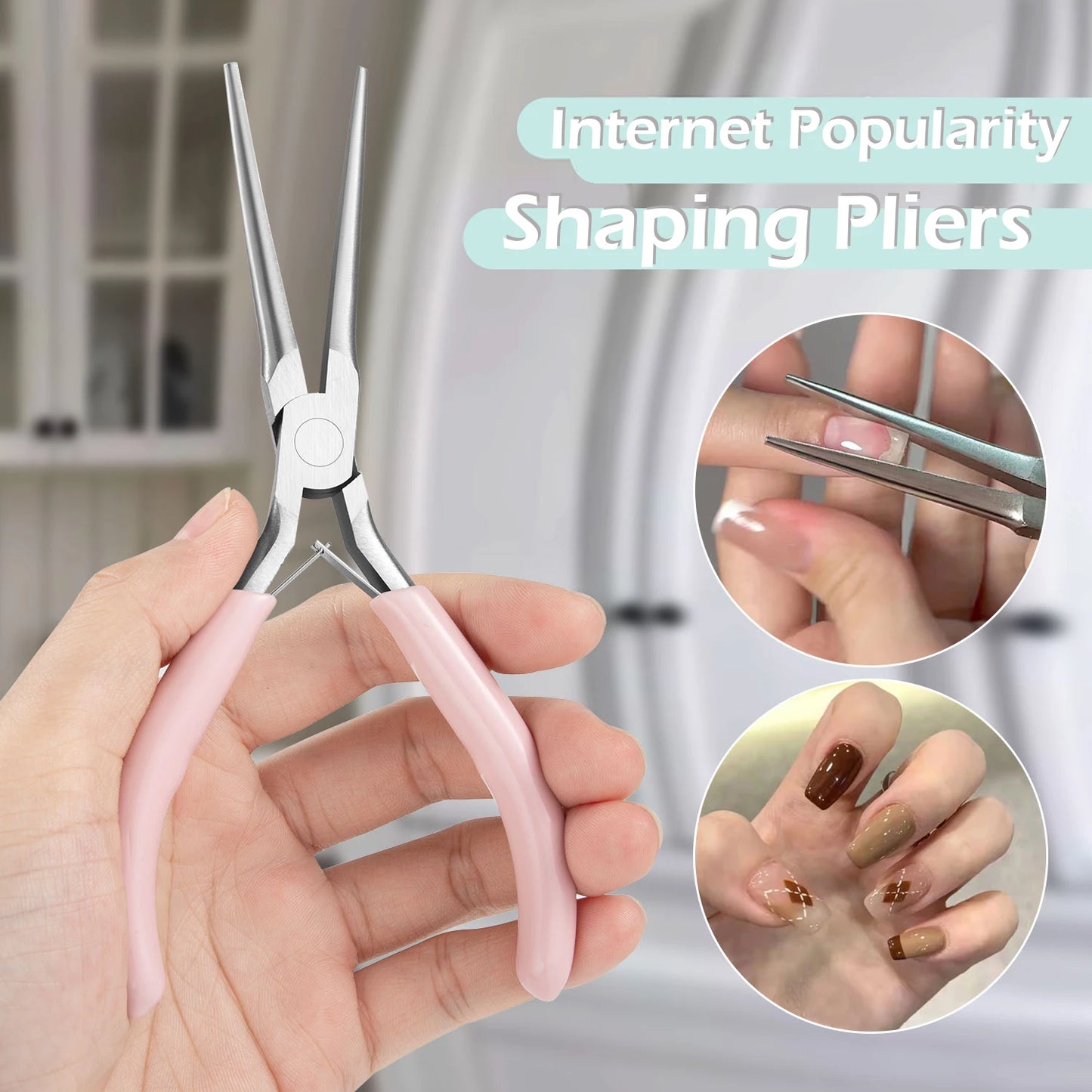 Pink Long Nose Pliers Set Professional Nail Art Pliers For Manicure Extension Jewelry Making Diy Craft Tools