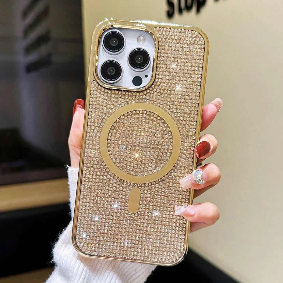 Luxury Diamond For Magsafe Case for iPhone 15 16 17 Pro Max Plus Bling Shinny Magnetic Cover for iPhone 11 12 13 14 Pro Max