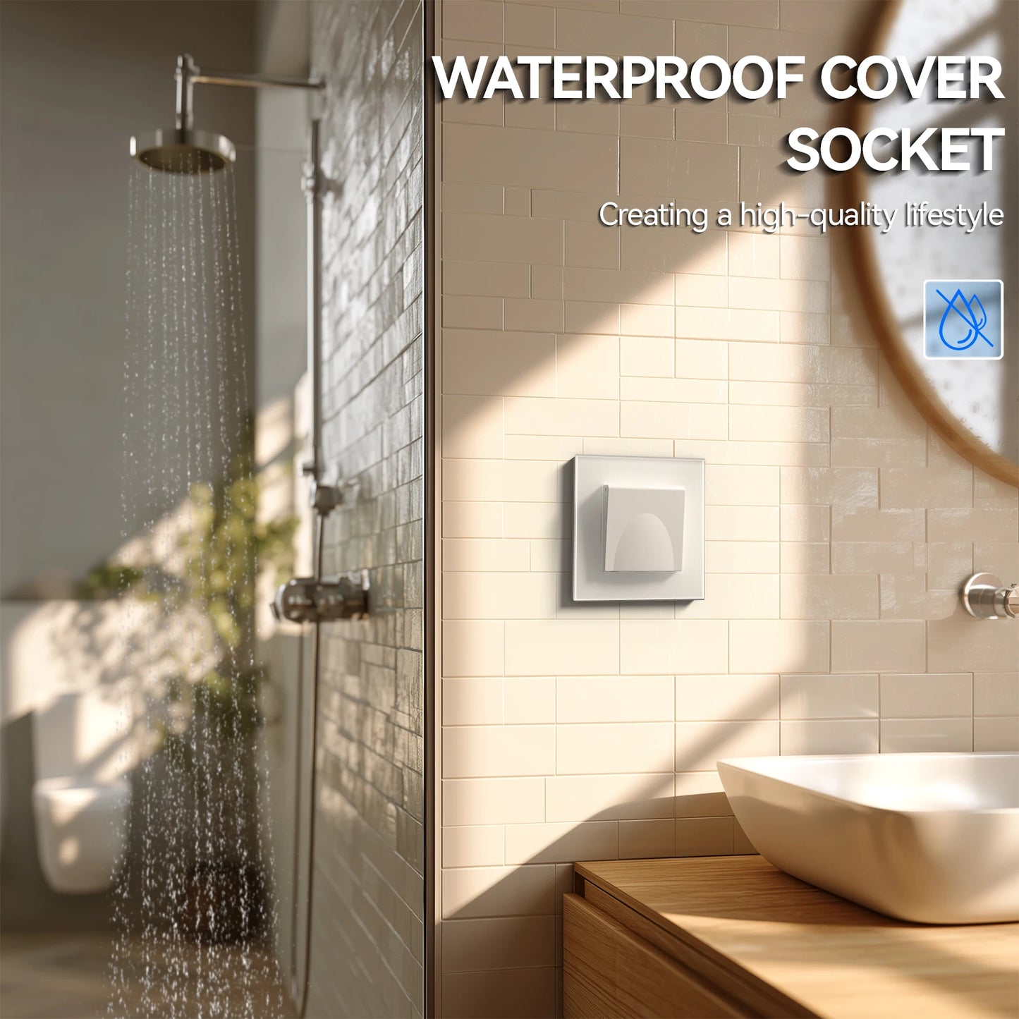 BSEED EU Standard Wall Electric Socket With Cover 16A Bathroom Power Sockets Outdoor Outlet Waterproof Glass Panels E Series