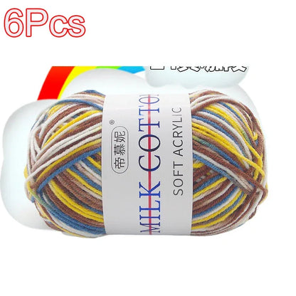 6Pcs Dyed Milk Sweet Soft Cotton Crochet Wool Yarn Thick Yarn Fiber Hand Knitting Wool Crochet Yarn Threads for DIY Sweater
