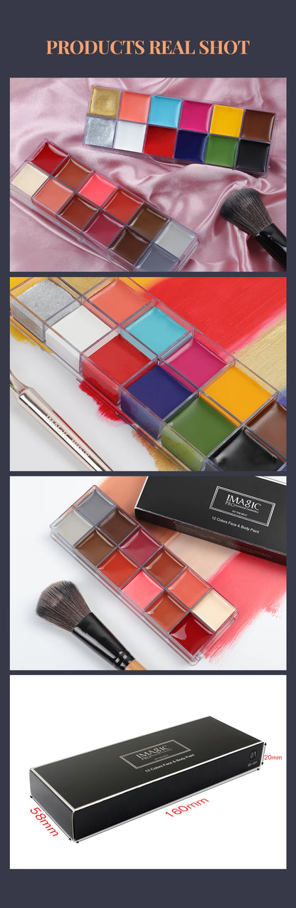 IMAGIC 12Colors Face Body Art Safe Kids Flash Tattoo Painting Halloween Christmas Party Makeup Drawing Pigment Drama Beauty Tool