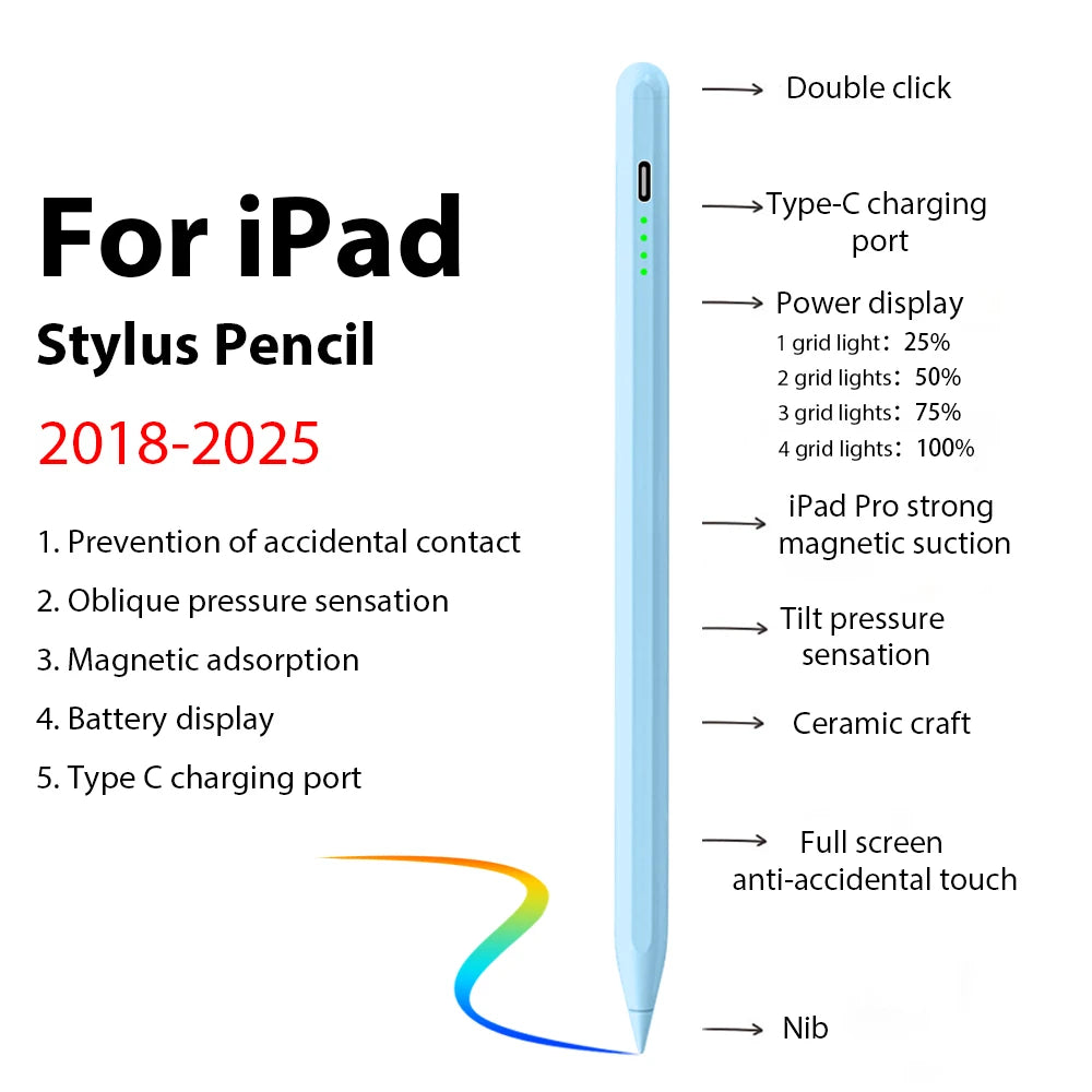 For Apple Pencil Stylus For iPad A16 Air 11 5 4 Pro 11th 13 12.9 M5 M4 M3 M2 Pens 10 9 8 10th 9th Generation Mini 7 6 Touch Pen