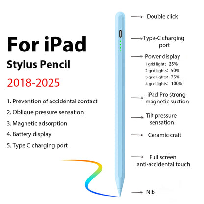 For Apple Pencil Stylus For iPad A16 Air 11 5 4 Pro 11th 13 12.9 M5 M4 M3 M2 Pens 10 9 8 10th 9th Generation Mini 7 6 Touch Pen