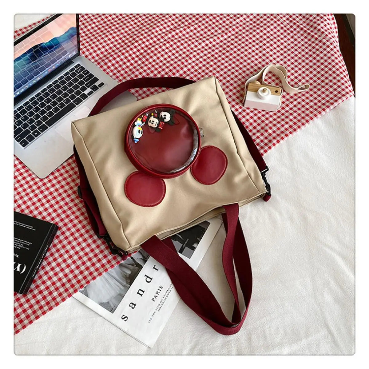 Cute Cartoon Mickey Portable Tote Fashion Canvas Outside To Carry Shopping Bags Tide Shoulder Diagonal Bag