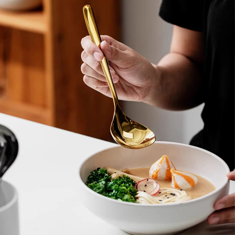 1/6Pc Stainless Steel Thickening Spoon Creative Long Handle Hotel Hot Pot Spoon Soup Ladle Home Kitchen Essential Tools