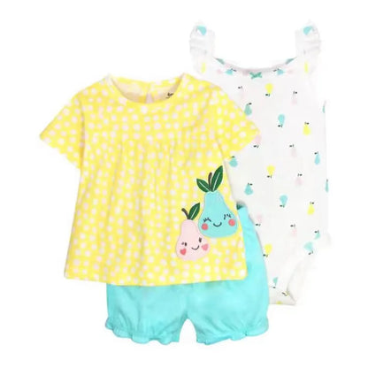 Newborn Baby Girl Clothes Set Summer Fashion Flower Cotton Infant Outfits Short Sleeved Bodysuit Shorts 3Pcs Toddler Clothing